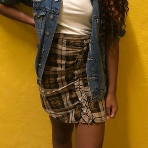 Chocolate Check Ruched Plaid Skirt